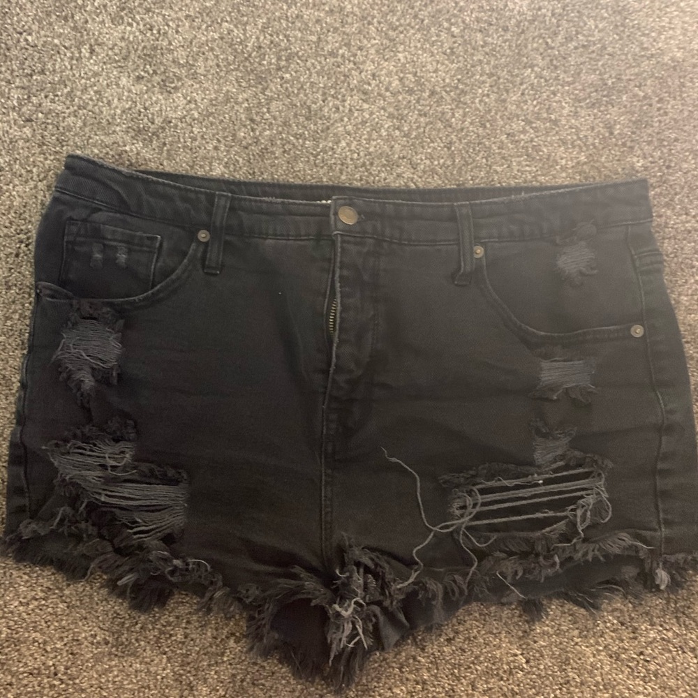 Black, distressed shorts